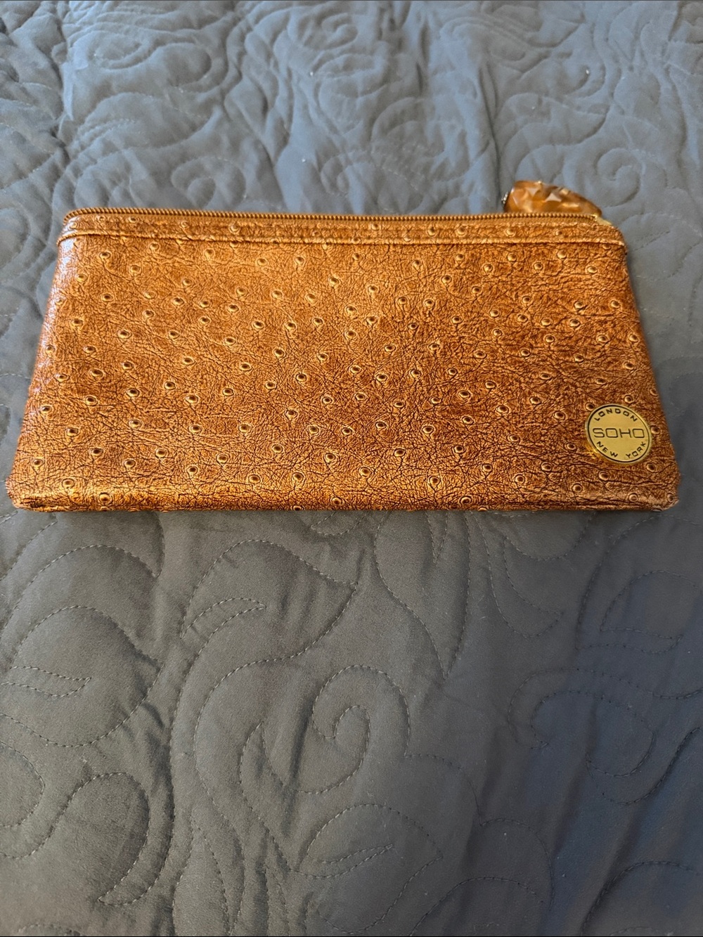 London SOHO New York, Faux Ostrich Cosmetic Zip Pouch